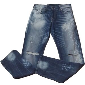 TRUE religion geno with flap relaxed slim paint splatter distressed jeans sz 32